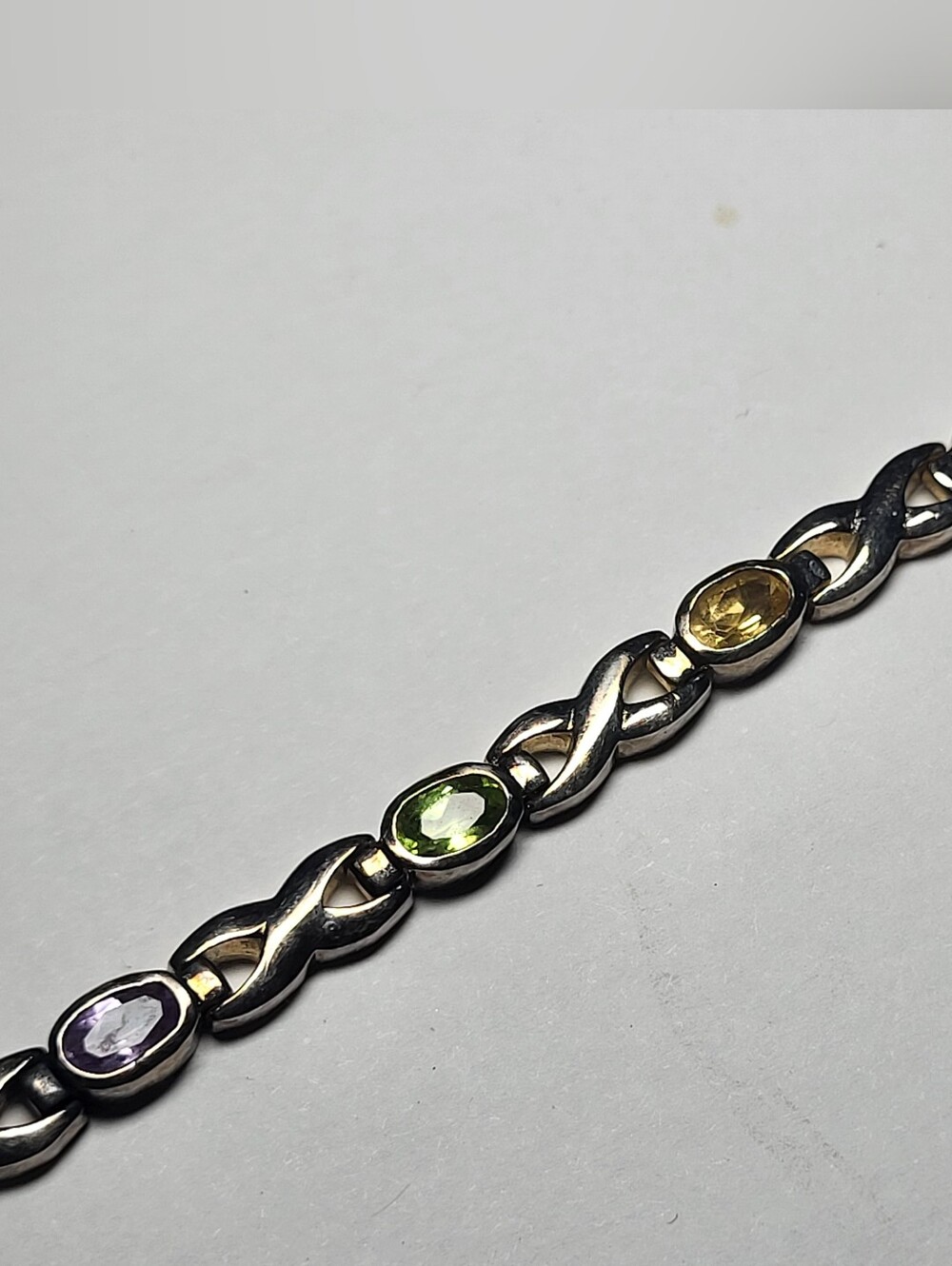Vintage Sterling Silver Multicolor Gemstone Infinity Link Bracelet - Picture 3 of 10